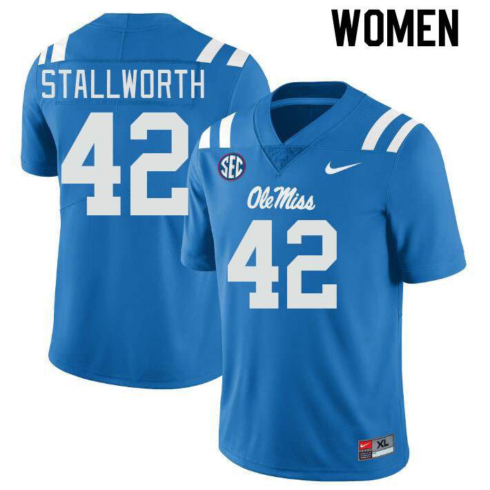 Women #42 Micah Stallworth Ole Miss Rebels College Football Jerseys Stitched-Power Blue